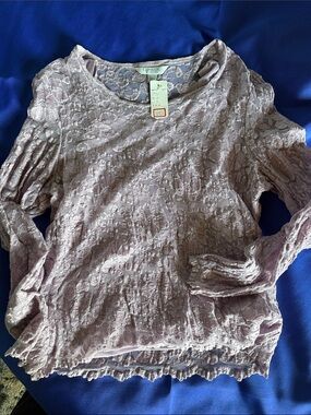 Lace-Texture Long Sleeve Top - Dusty Mauve by Coldwater Creek
